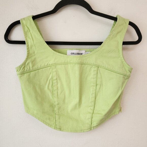 Collusion Lime Green Corset Tank Top Crop Shirt Cropped Spring Women's 4 - Picture 1 of 7